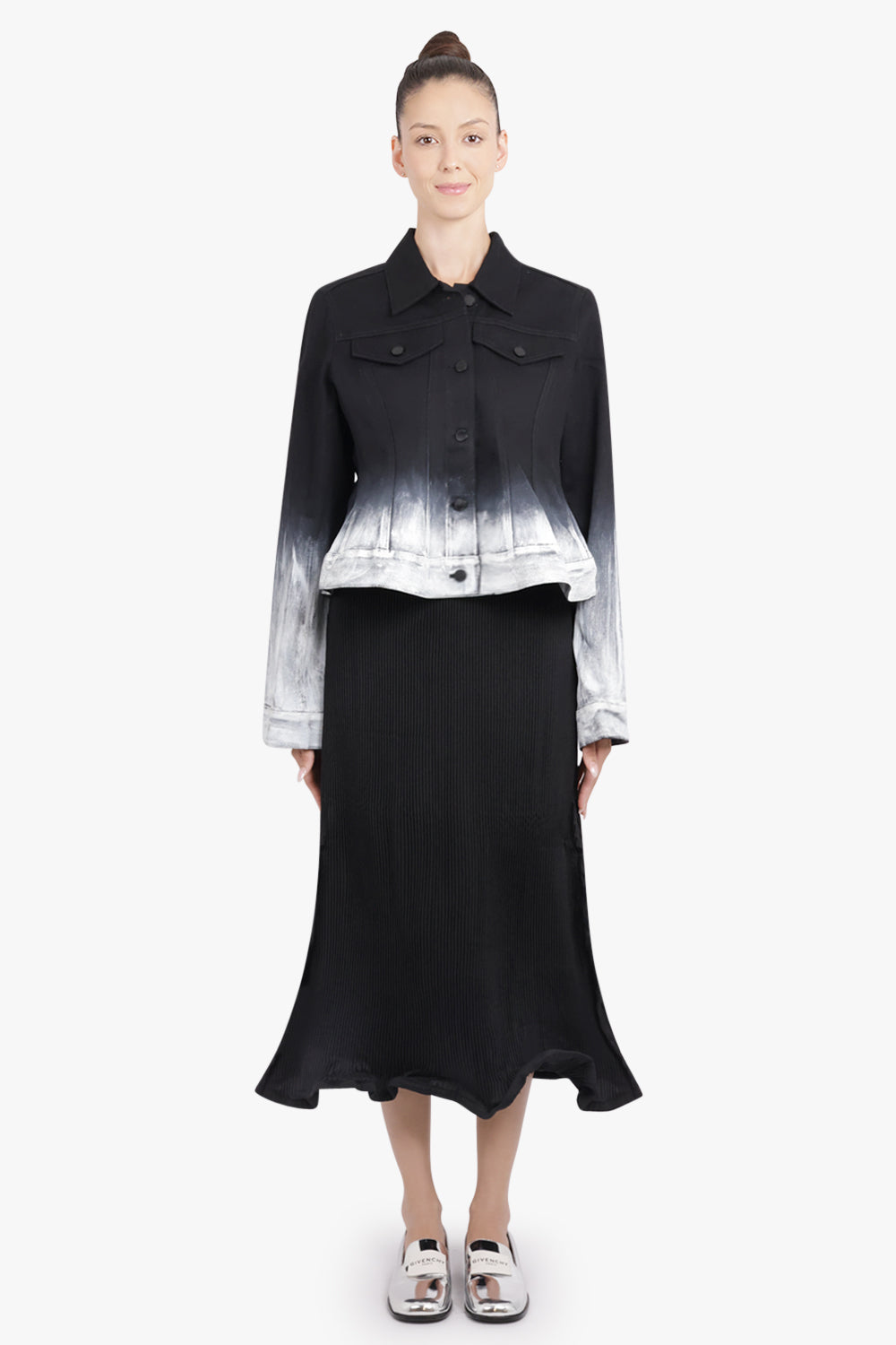 MELITTA BAUMEISTER RTW Crop Denim Ombre Jacket | Black/White