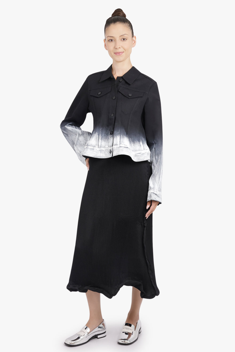 MELITTA BAUMEISTER RTW Crop Denim Ombre Jacket | Black/White