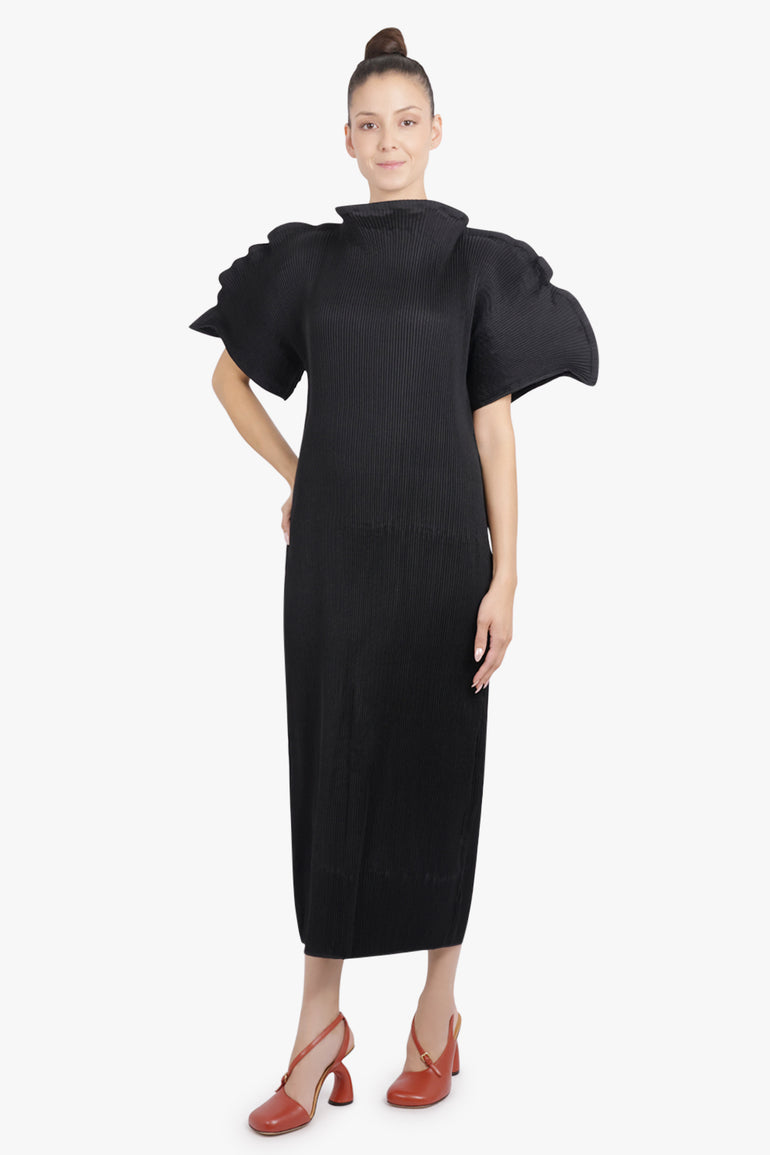MELITTA BAUMEISTER RTW Zigzag Ripple Sleeve Midi Dress | Black