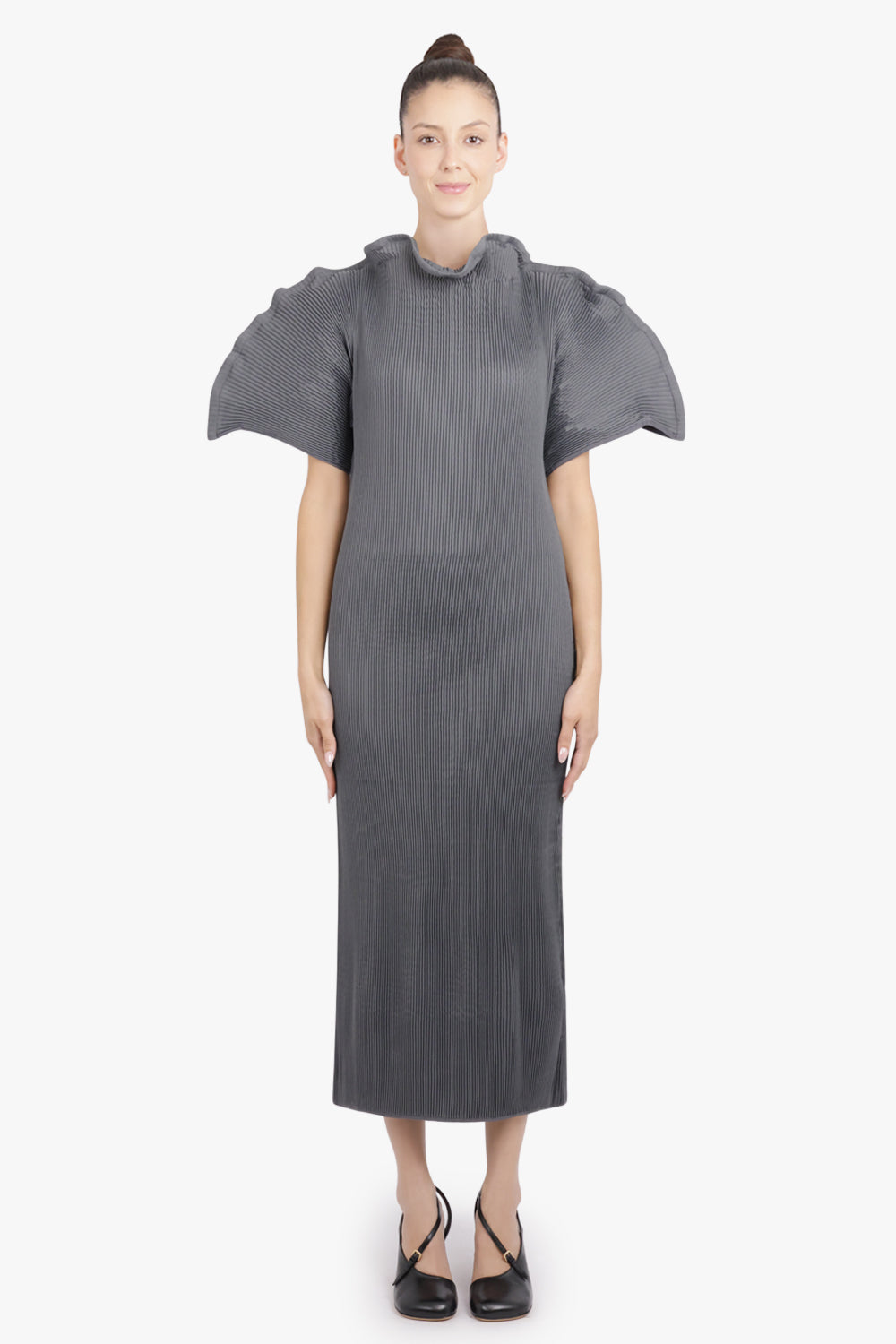 MELITTA BAUMEISTER RTW Zigzag Ripple Sleeve Midi Dress | Cold Grey