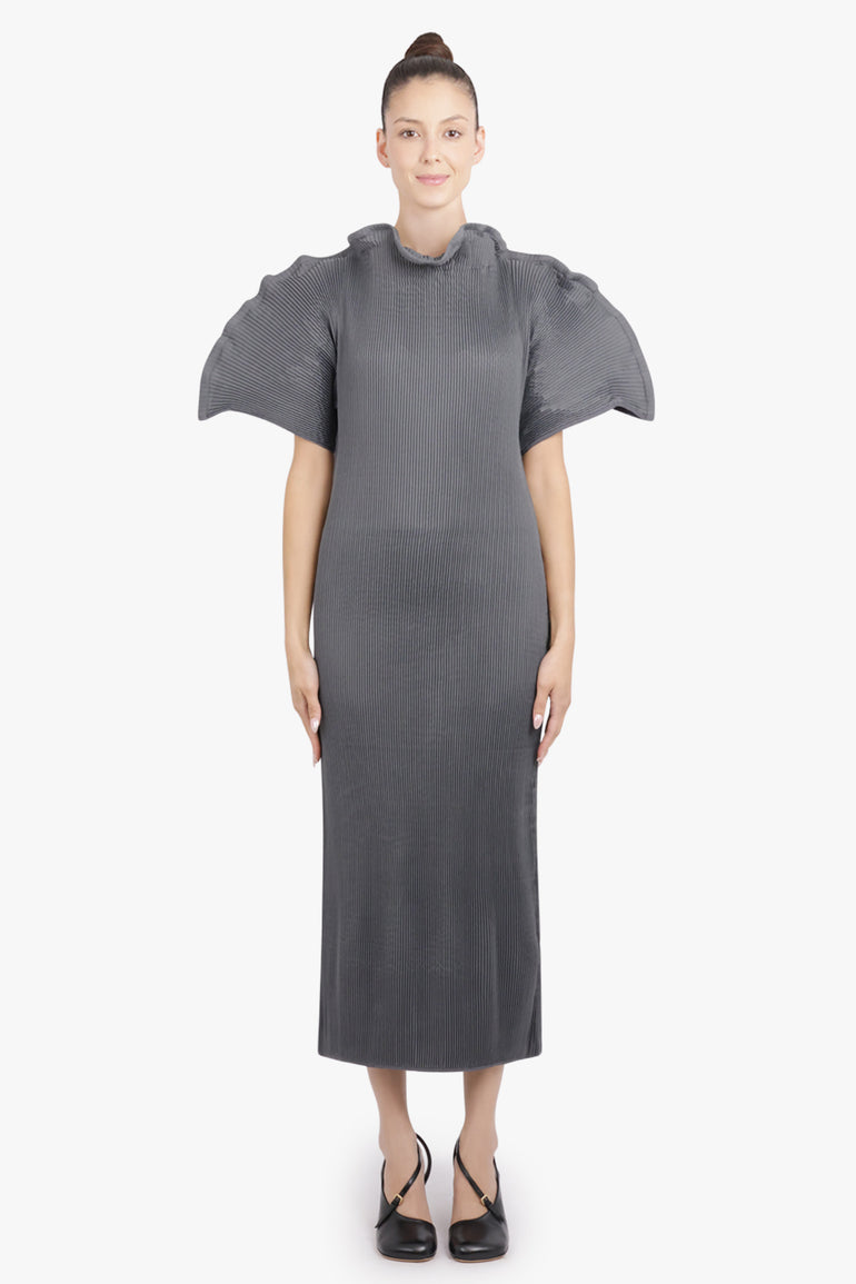 MELITTA BAUMEISTER RTW Zigzag Ripple Sleeve Midi Dress | Cold Grey