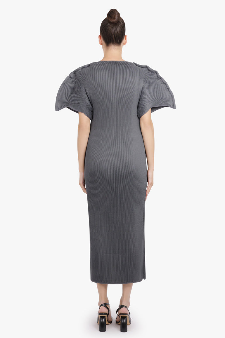 MELITTA BAUMEISTER RTW Zigzag Ripple Sleeve Midi Dress | Cold Grey