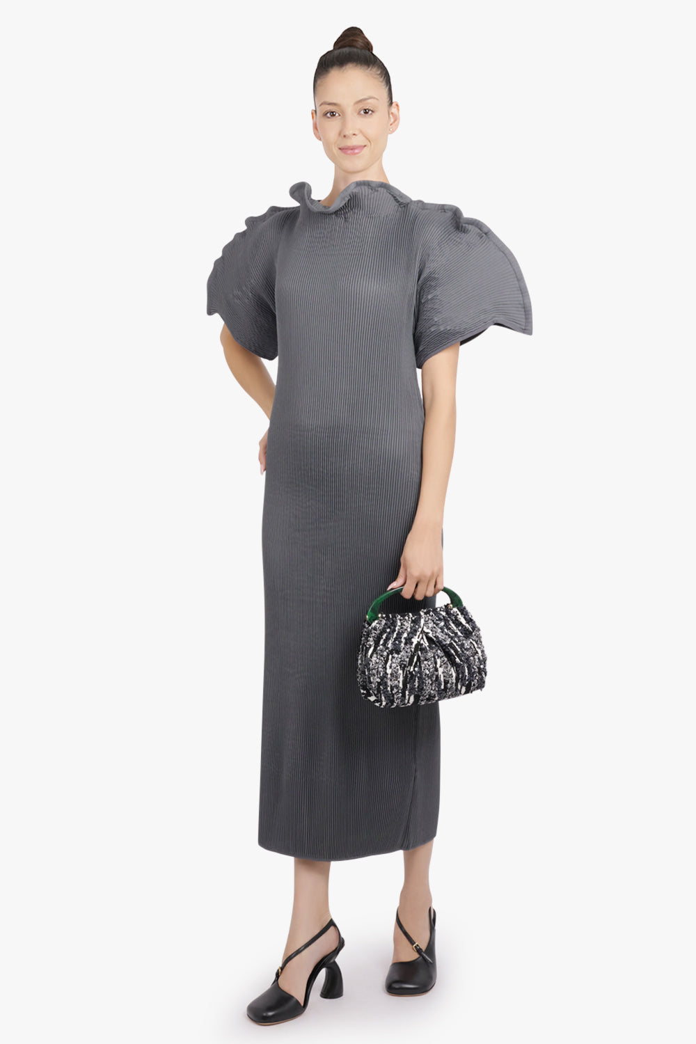 MELITTA BAUMEISTER RTW Zigzag Ripple Sleeve Midi Dress | Cold Grey