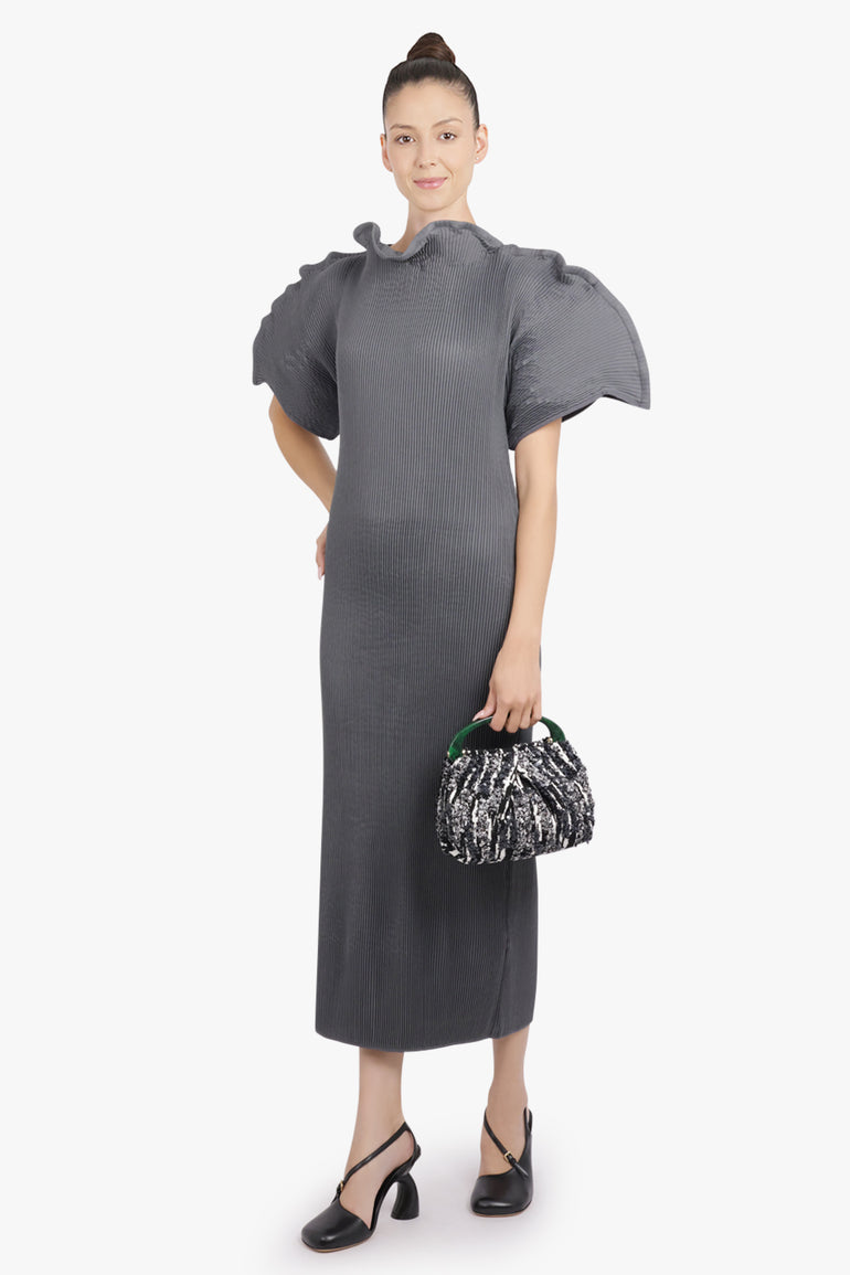 MELITTA BAUMEISTER RTW Zigzag Ripple Sleeve Midi Dress | Cold Grey