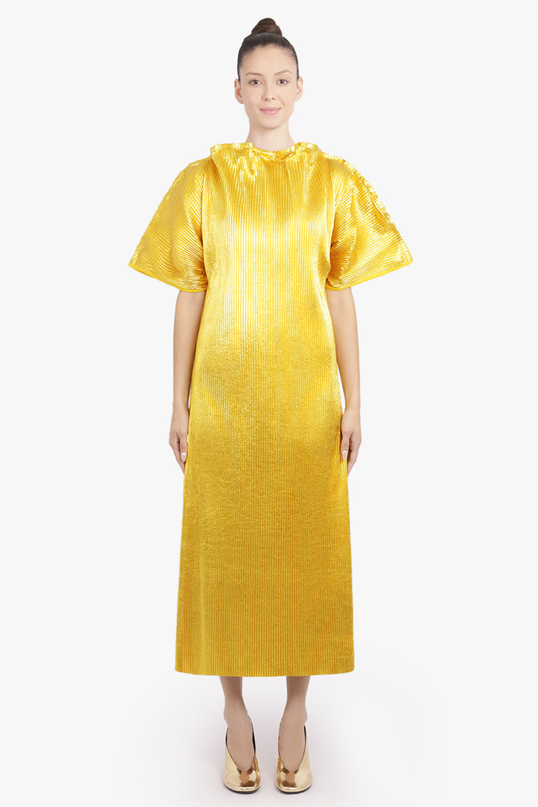 MELITTA BAUMEISTER RTW Zigzag Ripple Sleeve Midi Dress | Gold