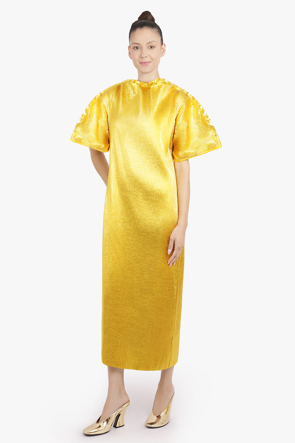 MELITTA BAUMEISTER RTW Zigzag Ripple Sleeve Midi Dress | Gold