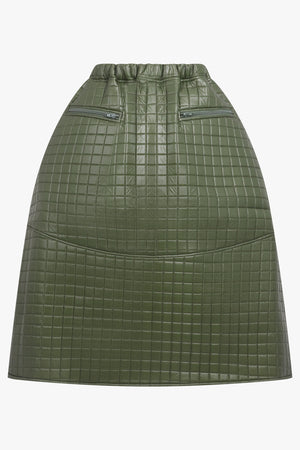 MELITTA BAUMEISTER RTW Quilted A-Line Midi Skirt | Moss Green