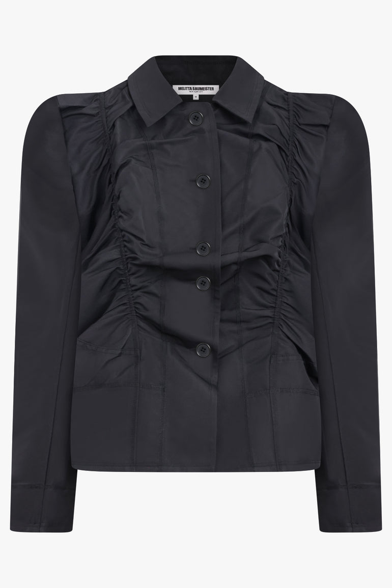 MELITTA BAUMEISTER RTW Ruched Front Puff Shoulder Jacket | Black