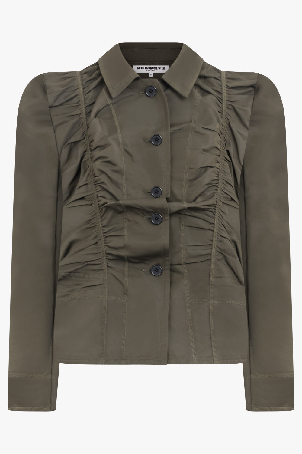 MELITTA BAUMEISTER RTW Ruched Front Puff Shoulder Jacket | Moss Green