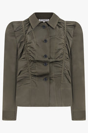 MELITTA BAUMEISTER RTW Ruched Front Puff Shoulder Jacket | Moss Green