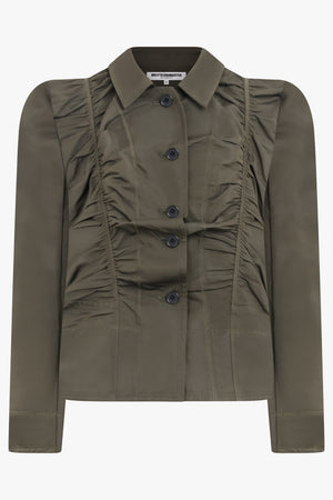 MELITTA BAUMEISTER RTW Ruched Front Puff Shoulder Jacket | Moss Green