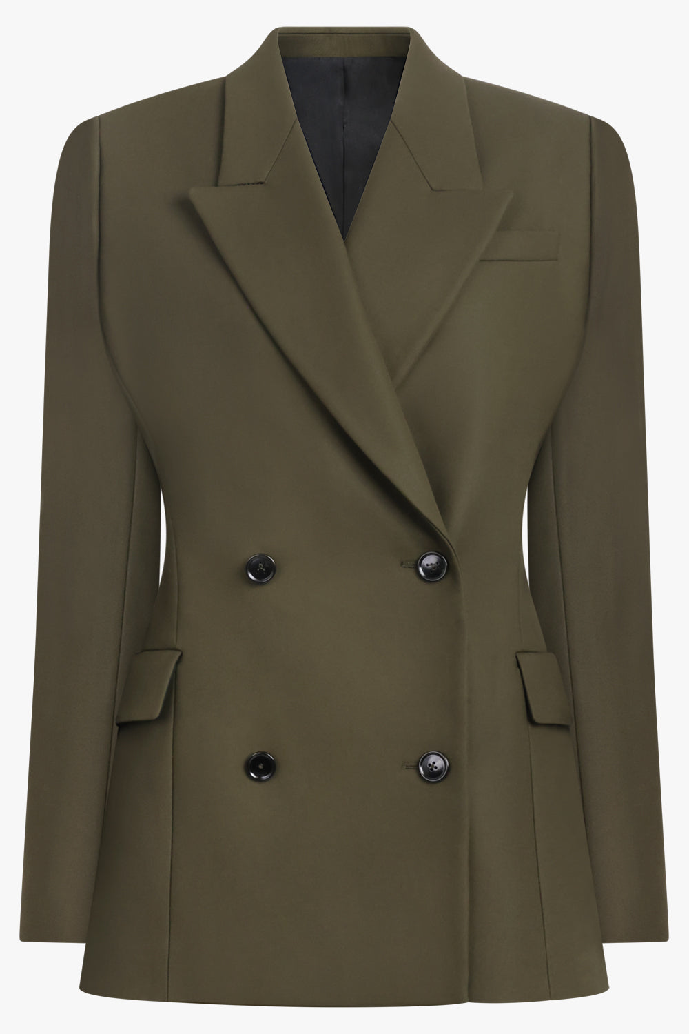 ALAIA RTW Double Breast Cinched Waist Jacket | Olive Green