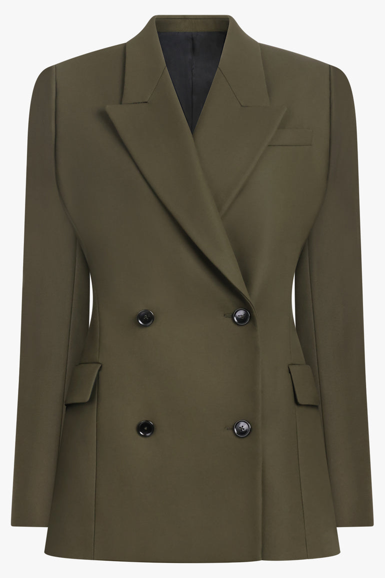 ALAIA RTW Double Breast Cinched Waist Jacket | Olive Green