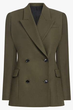 ALAIA RTW Double Breast Cinched Waist Jacket | Olive Green