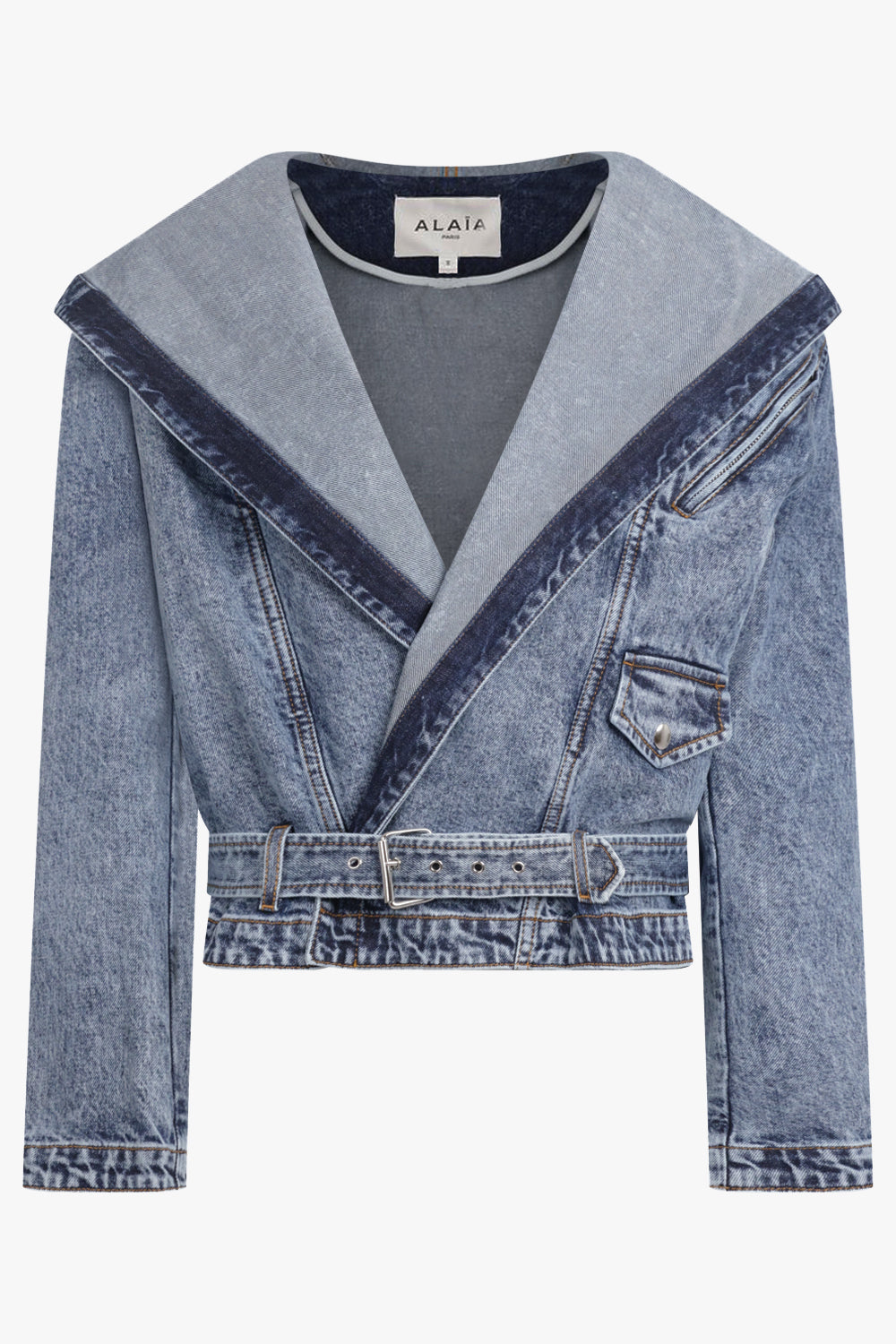 ALAIA RTW Hooded L/S Denim Biker Jacket | Snow Blue
