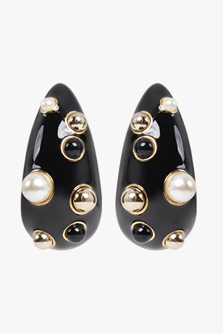 NINA RICCI JEWELLERY BLACK / Black/Gold Drops Of Light Curved Earrings | Black/Gold