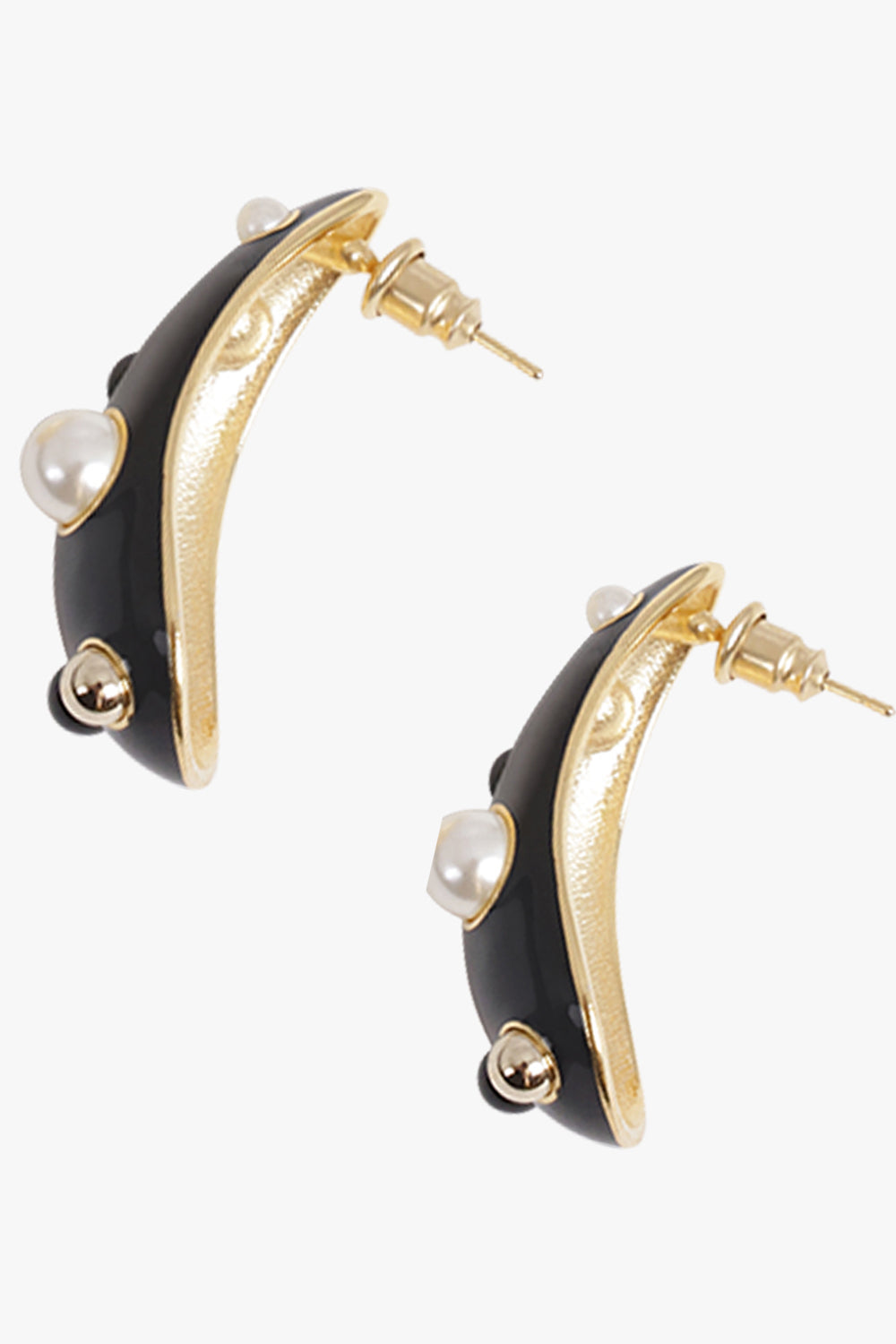 NINA RICCI JEWELLERY BLACK / Black/Gold Drops Of Light Curved Earrings | Black/Gold