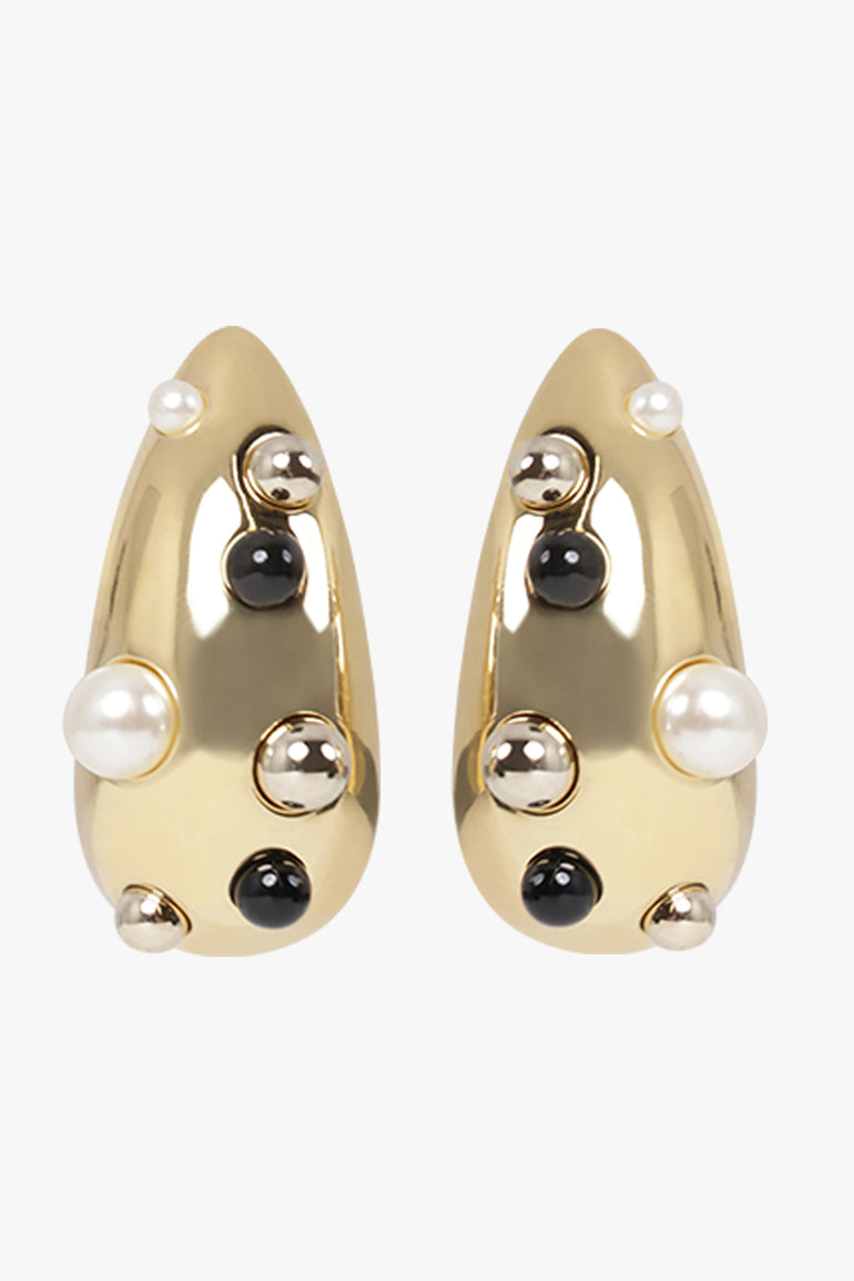 NINA RICCI JEWELLERY GOLD / Gold/Black Drops Of Light Curved Earrings | Gold/Black