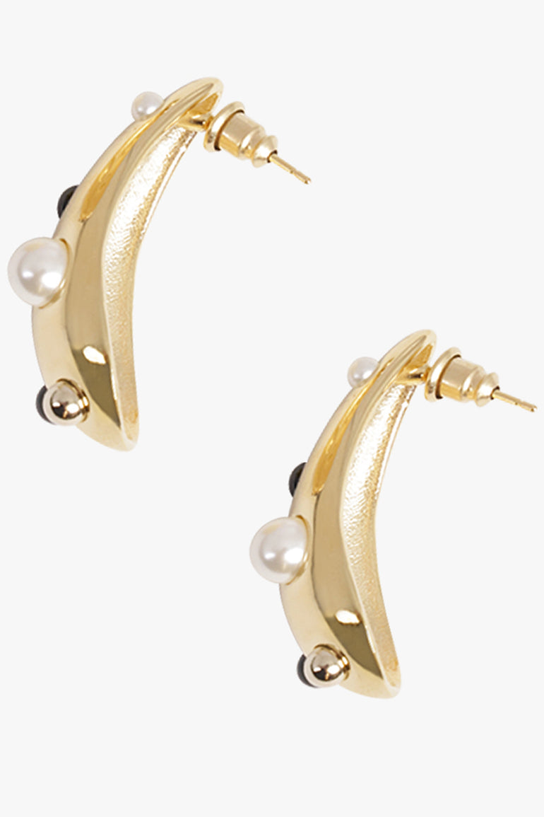 NINA RICCI JEWELLERY GOLD / Gold/Black Drops Of Light Curved Earrings | Gold/Black