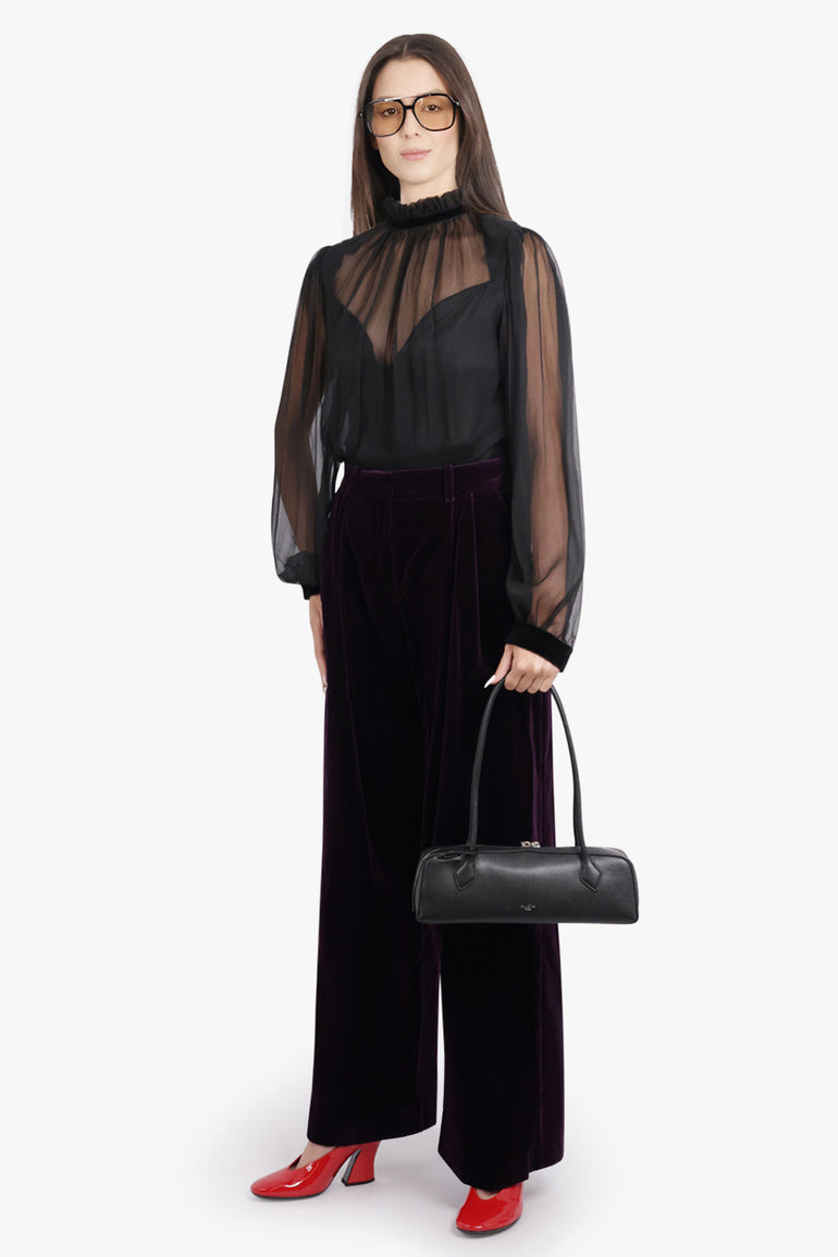 NINA RICCI RTW Sheer L/S High Neck Blouse With V Neck Slip | Black