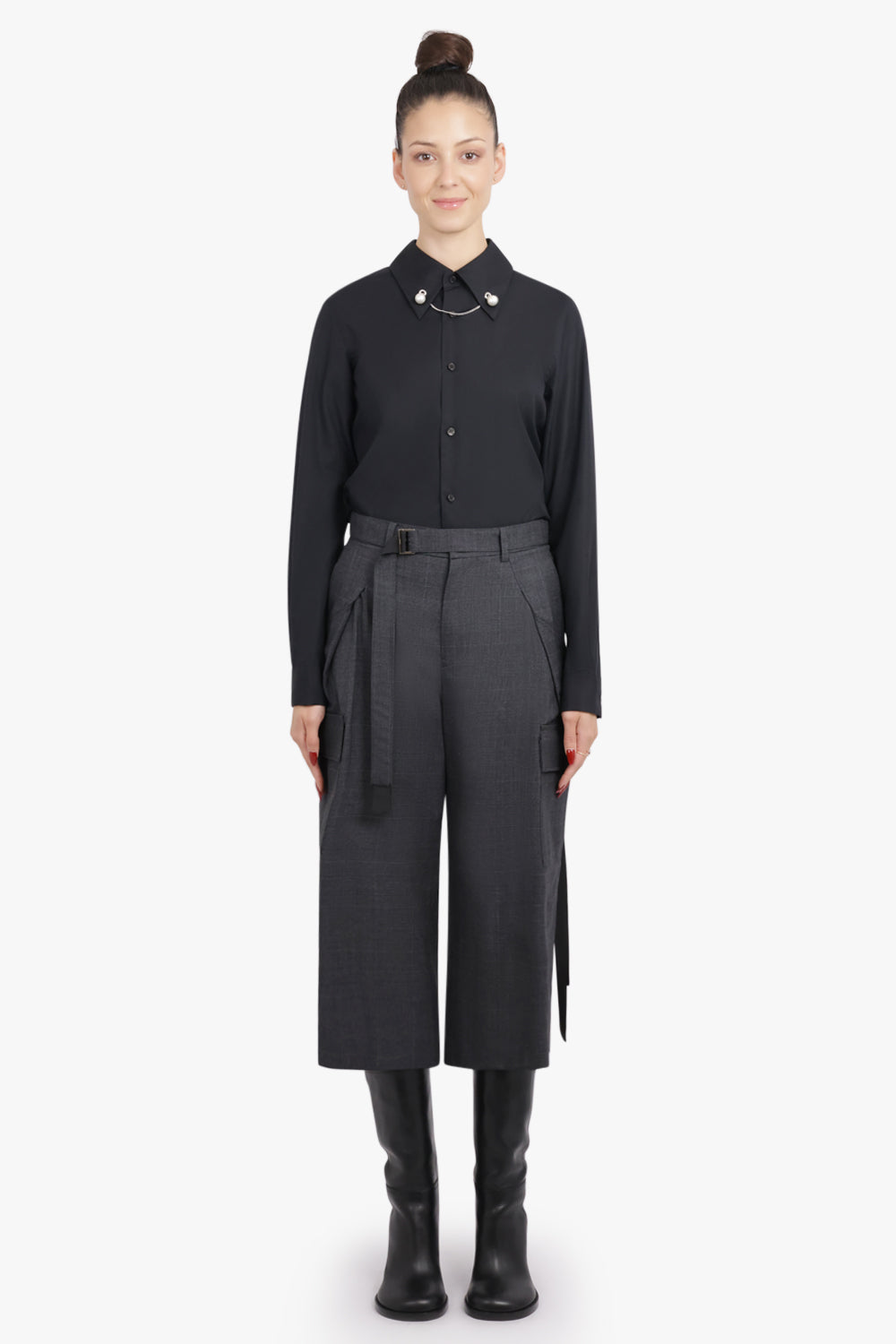 NOIR KEI NINOMIYA RTW L/S Shirt With Pearl Detail Collar Chain | Black