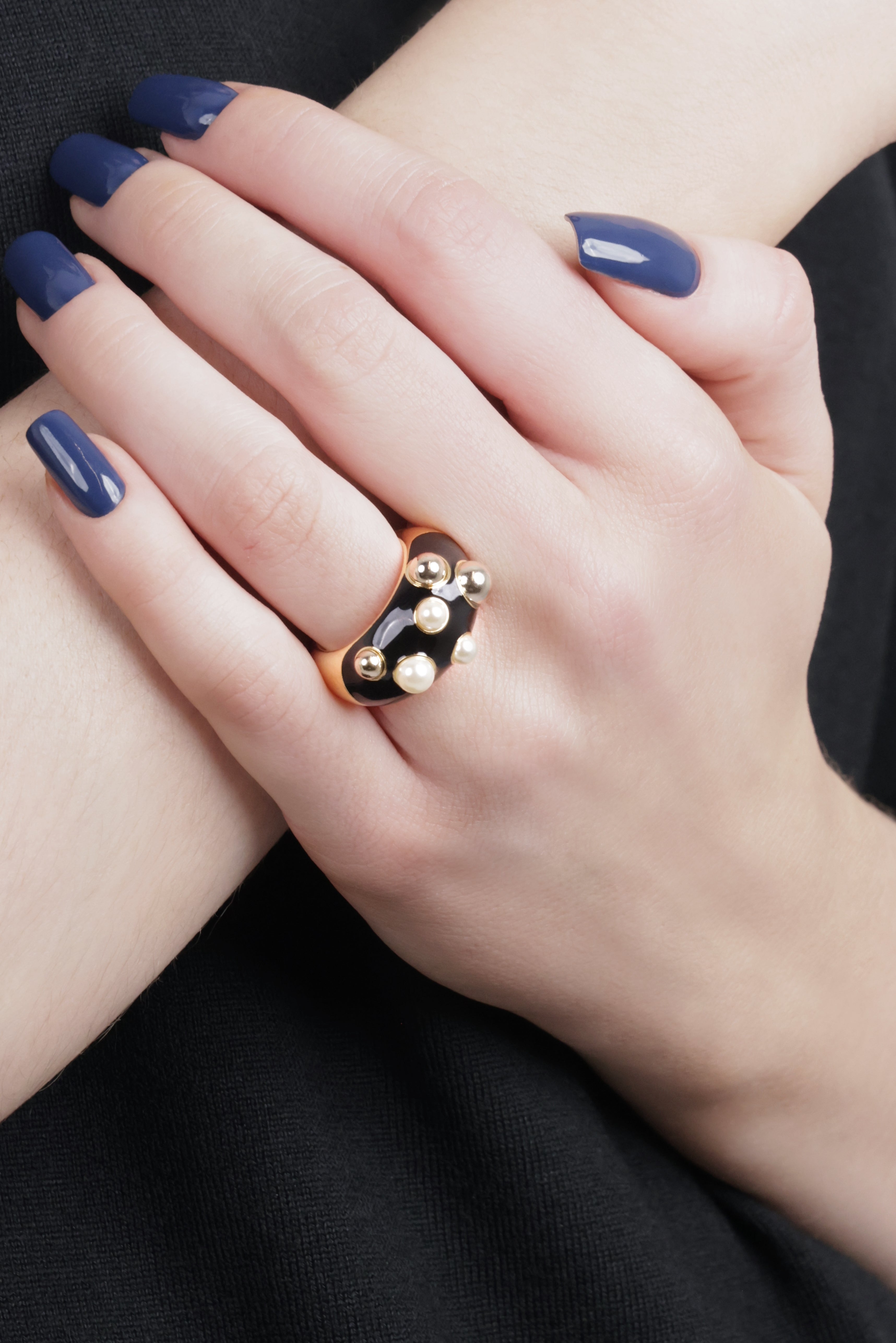 NINA RICCI JEWELLERY Drops Of Light Ring | Black/Gold