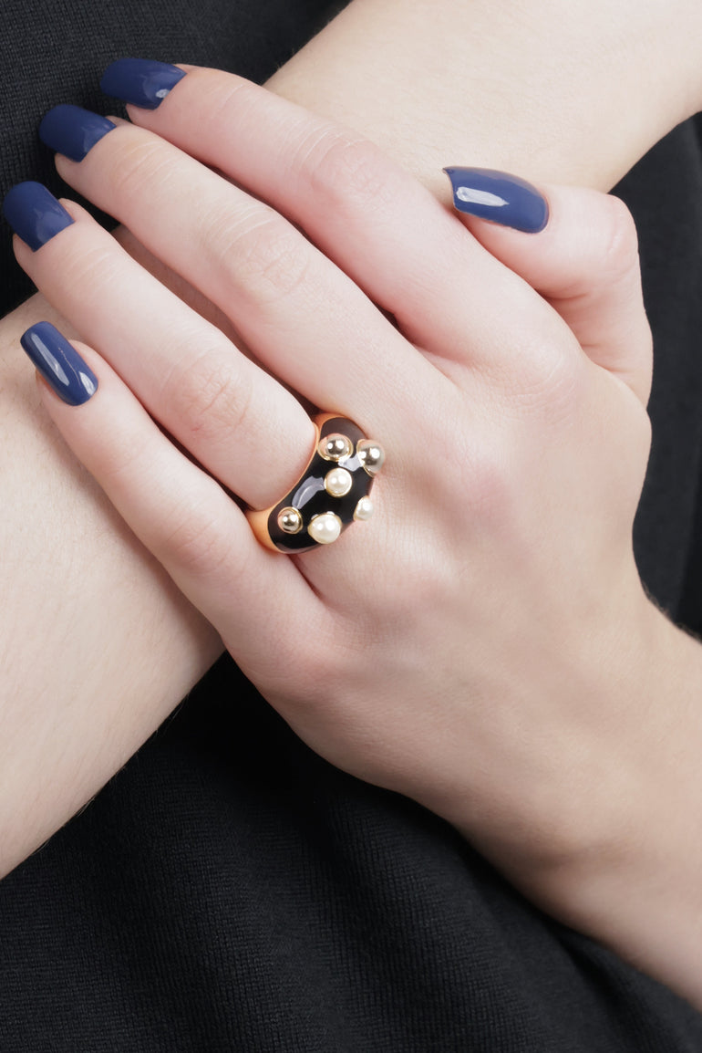 NINA RICCI JEWELLERY Drops Of Light Ring | Black/Gold