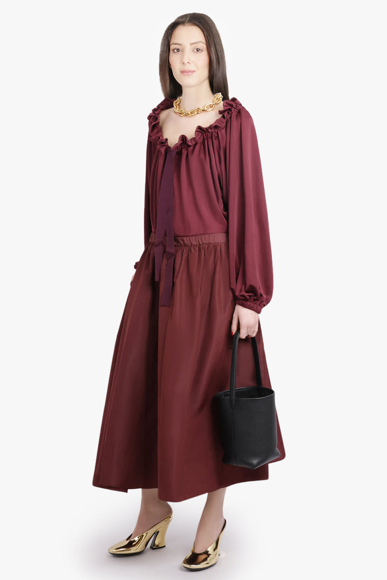PATOU RTW Asymmetric Volume Midi Skirt | Burgundy