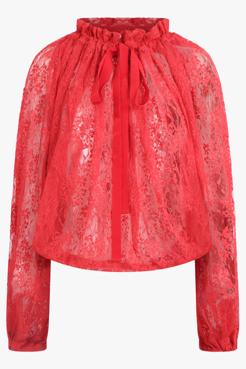 PATOU RTW Iconic Tie Neck Lace Blouse | Babylone Red