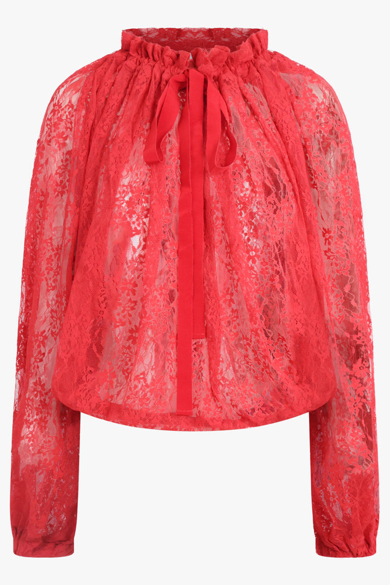 PATOU RTW Iconic Tie Neck Lace Blouse | Babylone Red