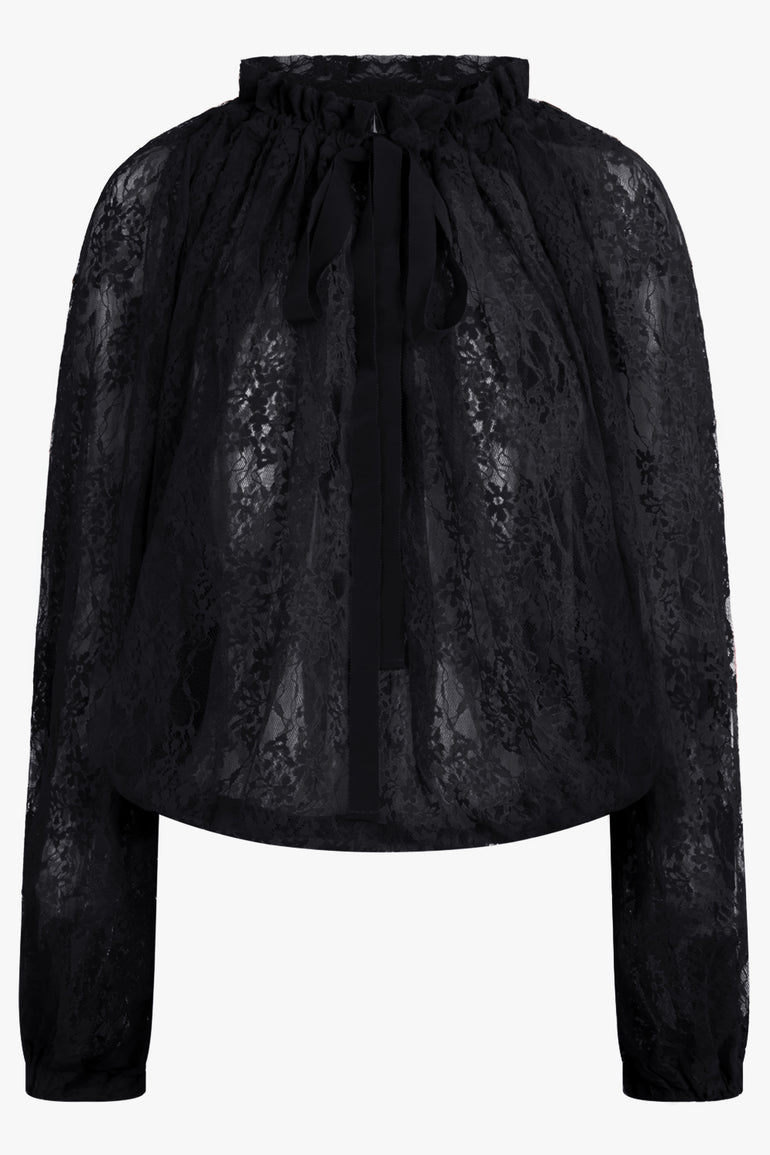 PATOU RTW Iconic Tie Neck Lace Blouse | Black