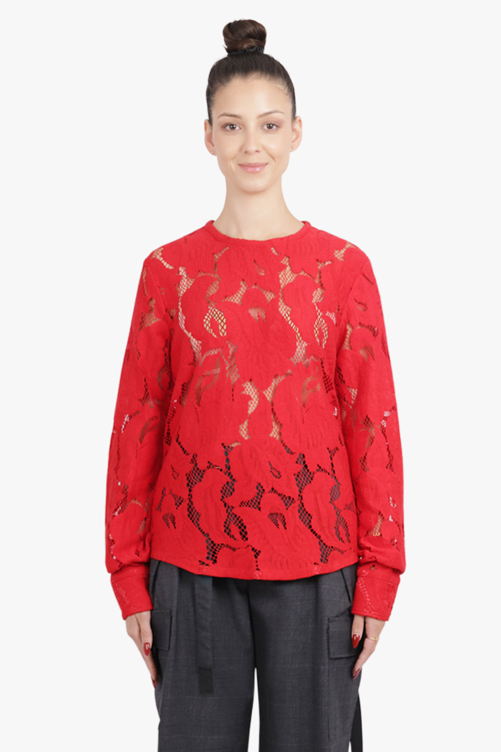 PATOU RTW Lace Barrel Sleeve Top | Babylone Red