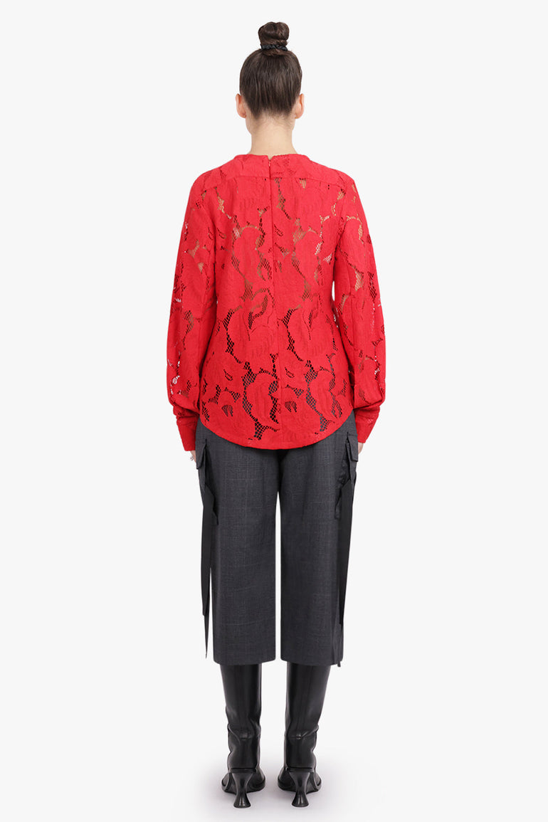 PATOU RTW Lace Barrel Sleeve Top | Babylone Red