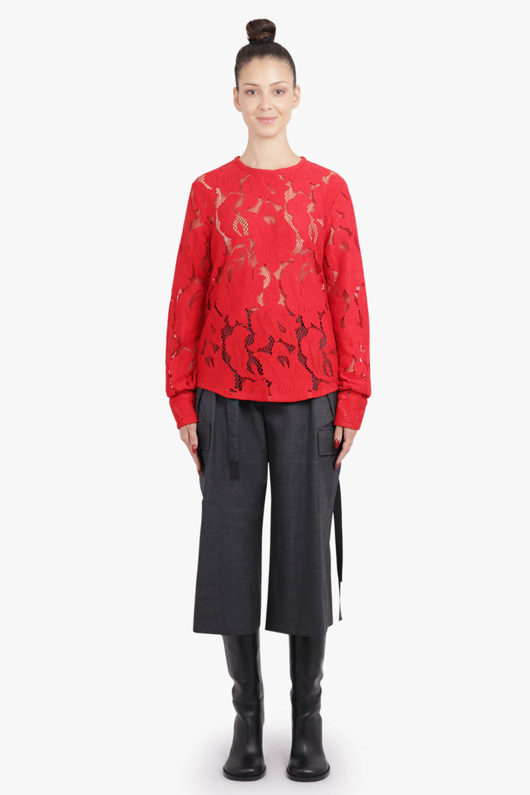 PATOU RTW Lace Barrel Sleeve Top | Babylone Red