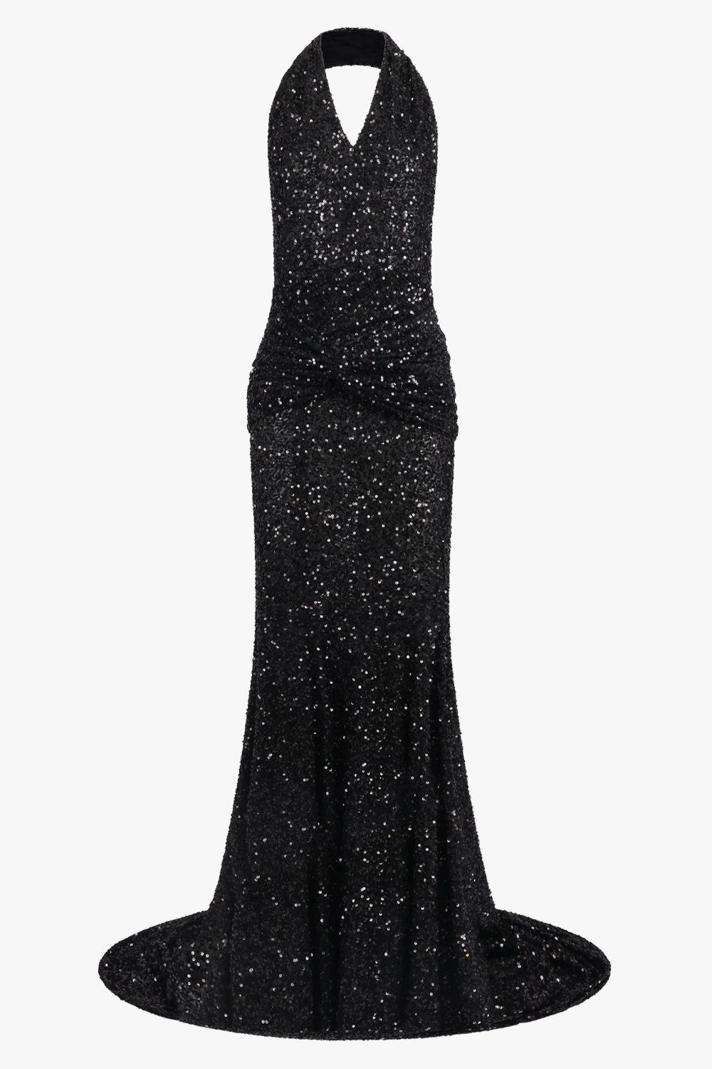 PATOU RTW Sequin Halter V Neck Maxi Dress With Train | Black