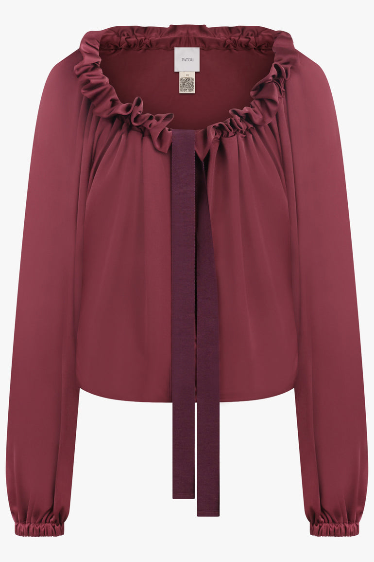 PATOU RTW Iconic Tie Neck Blouse | Burgundy