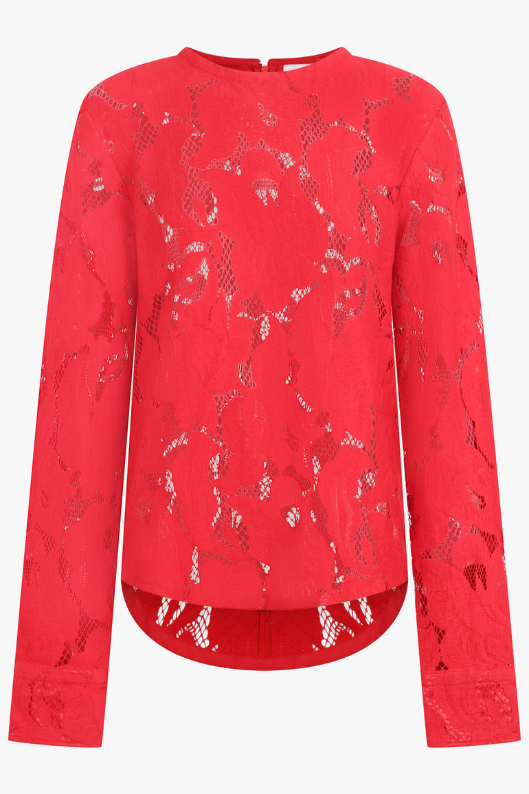PATOU RTW Lace Barrel Sleeve Top | Babylone Red
