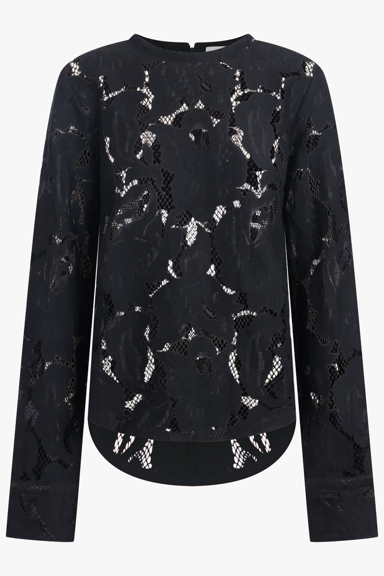 PATOU RTW Lace Barrel Sleeve Top | Black