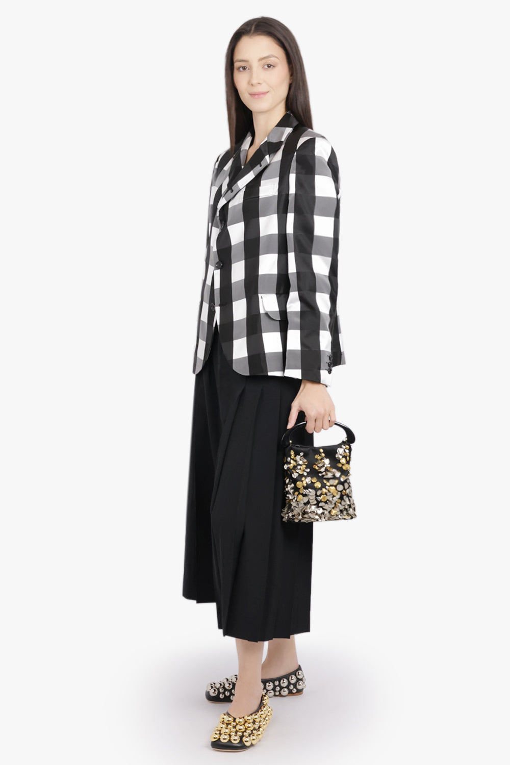 DRIES VAN NOTEN BAGS PATTERN / BLACK/GOLD/SILVER Micro Resin Handle Embroidered Bag | Black/Gold/Silver