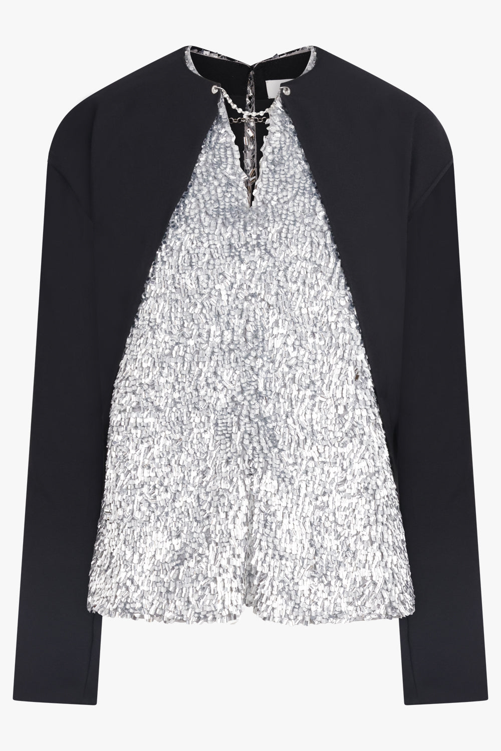 RABANNE RTW Contrast Sequin Panel L/S Top | Black/Silver
