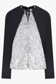 RABANNE RTW Contrast Sequin Panel L/S Top | Black/Silver