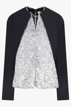 RABANNE RTW Contrast Sequin Panel L/S Top | Black/Silver