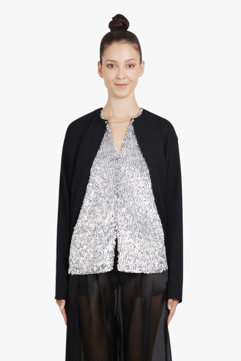 RABANNE RTW Contrast Sequin Panel L/S Top | Black/Silver