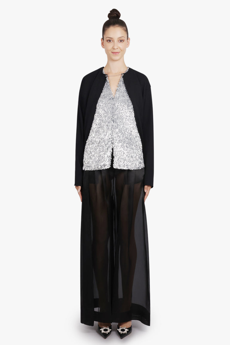 RABANNE RTW Contrast Sequin Panel L/S Top | Black/Silver