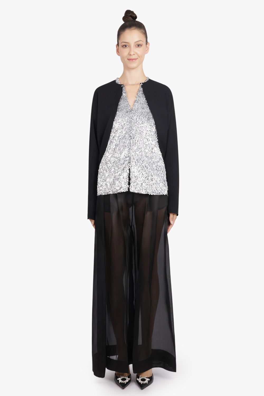AWAKE MODE RTW Sheer Wide Leg Extra Long Pant | Black