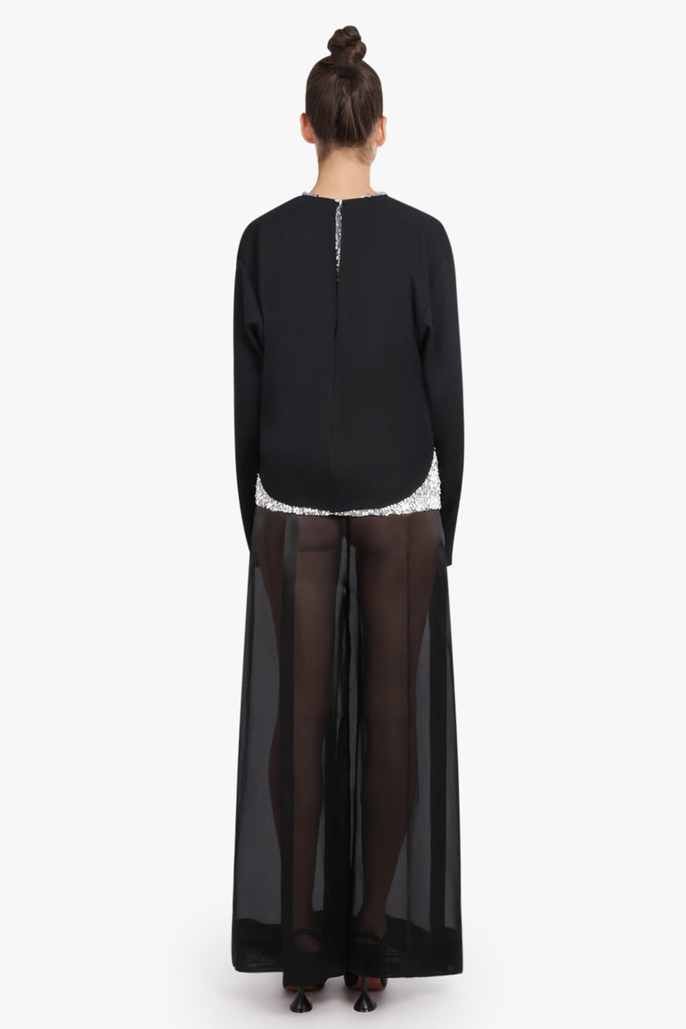 AWAKE MODE RTW Sheer Wide Leg Extra Long Pant | Black