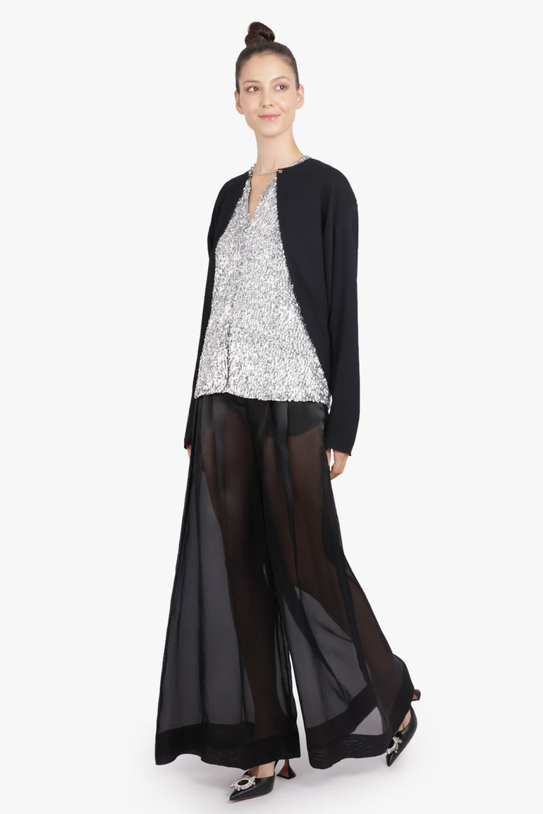 RABANNE RTW Contrast Sequin Panel L/S Top | Black/Silver