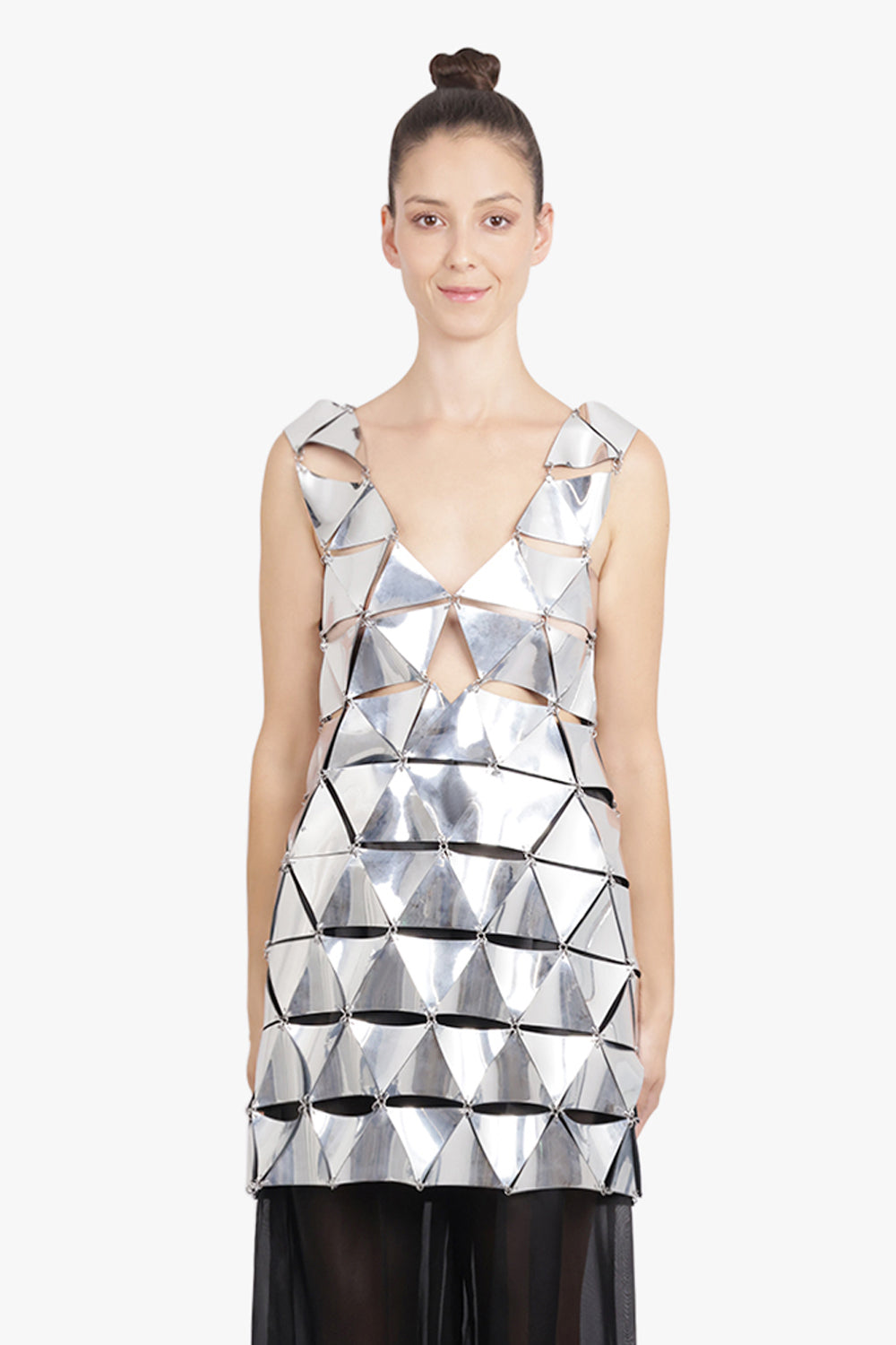 RABANNE RTW Iconic Triangle Open Back S/Less Mini Dress | Mirror Silver