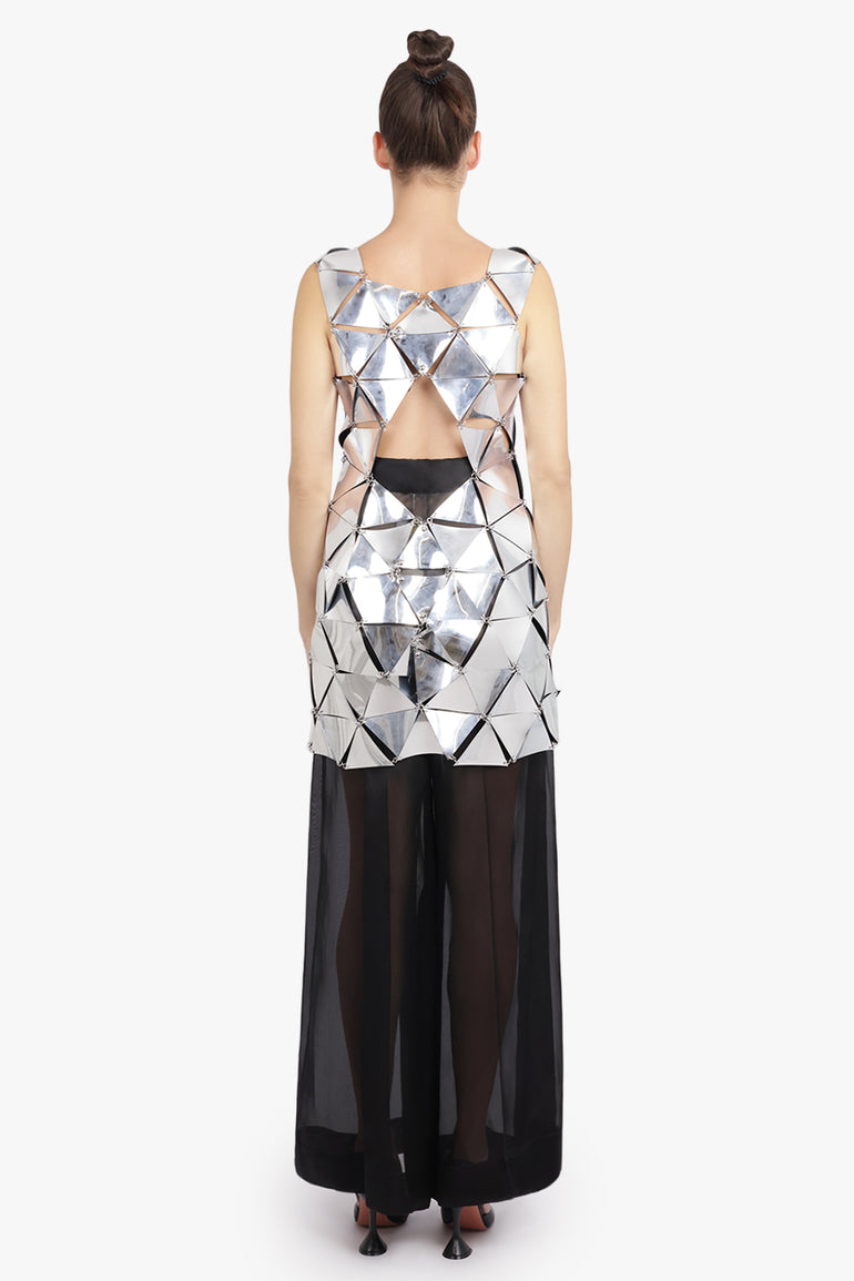RABANNE RTW Iconic Triangle Open Back S/Less Mini Dress | Mirror Silver