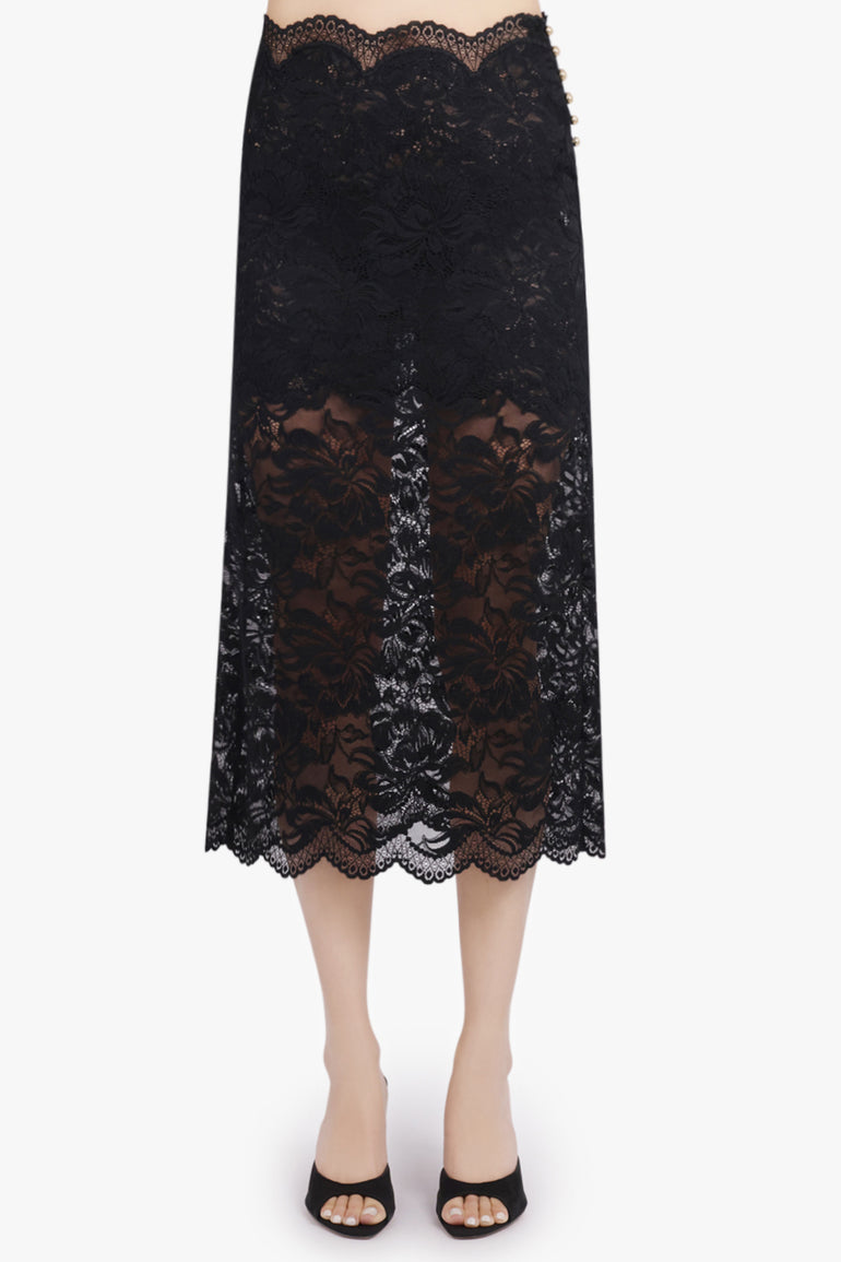 RABANNE RTW Lace Straight Midi Skirt | Black